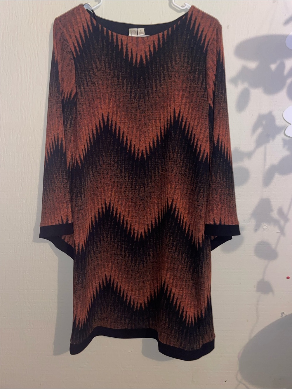 Emma & Michele Chevron Shift Dress Small S Rust Orange Black Zig Zag Fall Boho